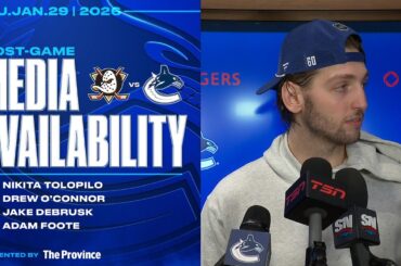 Tolopilo, O'Connor, DeBrusk & Adam Foote Post-Game Media | Canucks vs. Ducks (Jan 29, 2026)