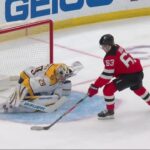 Jesper Bratt scores a goal against the Nashville Predators