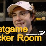 Swayman, Geekie, Minten, and Pastrnak speak with the media following 4-3 W vs MTL