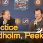 Hampus Lindholm & Andrew Peeke speak to the media after practice from Raymond James Stadium in Tampa