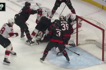 Timo Meier scores a goal against the Ottawa Senators