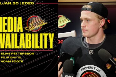 Elias Pettersson, Filip Chytil & Head Adam Foote Practice Media Availabilities (Jan 30, 2026)