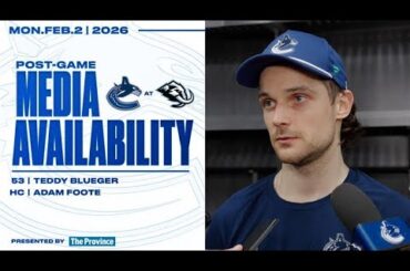 Teddy Blueger & Head Coach Adam Foote Post-Game Media | Canucks at Mammoth (Feb 2, 2026)