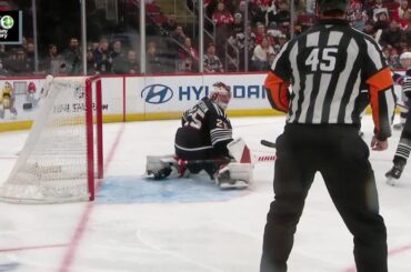 Dante Fabbro scores a goal against the New Jersey Devils