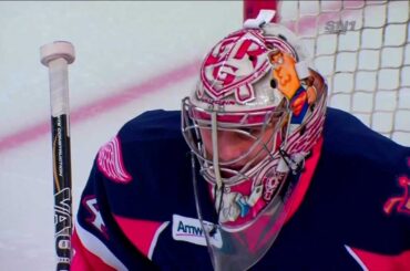 Petr Mrazek faces down Derek Meech Rapid Fire Compeition Ahl Allstar Game Weekend
