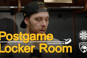 Casey Mittelstadt, Mikey Eyssimont, and David Pastrnak react after 5-4 SO loss @ FLA