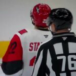 Hurricanes' Logan Stankoven trips Devils' Cody Glass, receives 2 minute tripping penalty