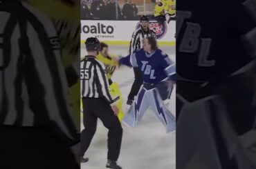 The goalies drop the gloves and meet at mid-ice 🥊 #shorts