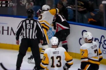 NHL Hockey fight - Peyton Krebs(Sabres)vs. Connor Clifton(Penguins)