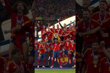 Spain lifting the Euro 2024 trophy after defeating England in the finals #EURO2024