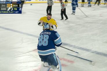 Jeremy Swayman fights Andrei Vasilevsky 2/1/26