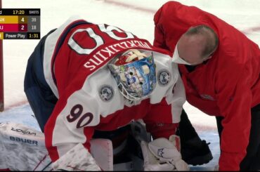 Elvis Merzļikins Injury (Feb. 20, 2021)