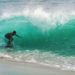 Professional Skimboarding Huge Waves On the Beach