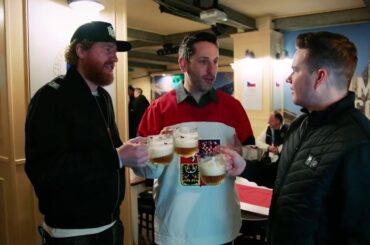 Jakub Voracek gives Jason Demers and Jamison Coyle a tour of the Czech House 🇨🇿