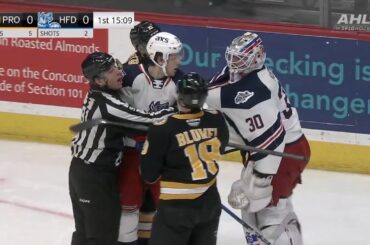 Goaltender Spencer Martin Goes Crazy After Being Hit