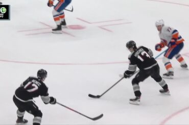 Nico Hischier scores a goal against the New York Islanders