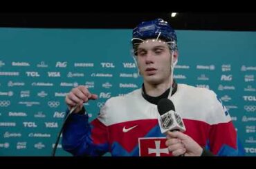 Slafkovsky speaks after Olympic opener win