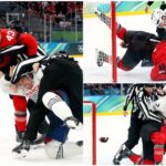 Tom Wilson and Pierre Crinon Fight as Tom Wilson EJECTED from Canada France Olympics Ice Hockey