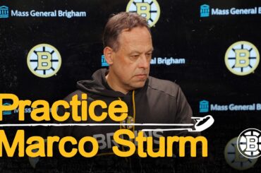 Marco Sturm speaks with media after practice on Saturday