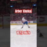 Arber Xhekaj hits a 107.3 mph slap shot 🔥 #NHL #Shorts