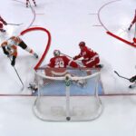 Detroit Red Wings Greiss with a heel kick save. 2/12/2022