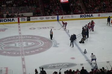 Montreal Canadiens' Ivan Demidov and Lane Hutson race against each other at the Skills Competition