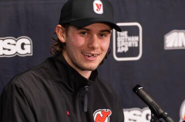 Jack Hughes speaks to the NJ media about his Olympic win