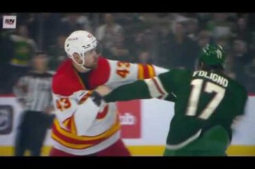 NHL Hockey fight - Marcus Foligno(Wild)vs. Adam Klapka(Flames)