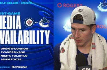 O'Connor, Kane, Tolopilo & Adam Foote Post-Game Media | Canucks vs. Jets (Feb 25, 2026)