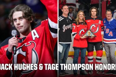 Jack Hughes recieves STANDING OVATION before Sabres-Devils ceremonial puck drop 👏 | NHL on ESPN