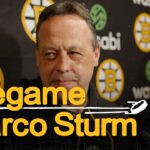 Marco Sturm talks with the media ahead of BOS vs. CBJ