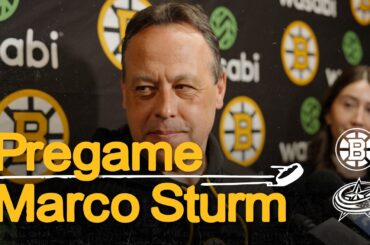 Marco Sturm talks with the media ahead of BOS vs. CBJ