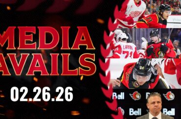 Dylan Cozens, Brady Tkachuk, Ridly Greig, Travis Green Postgame Media vs DET