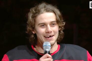 Jack Hughes Addresses Devils Crowd After Winning Olympic Gold Medal
