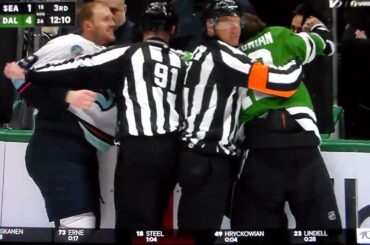 NHL Hockey fights - Hryckowian(Stars) vs. Myers(Kraken) & Erne(Stars) vs. Melanson(Kraken)
