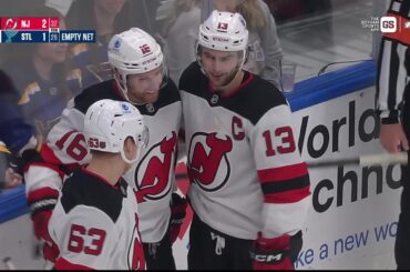 Nico Hischier scores a goal against the St. Louis Blues