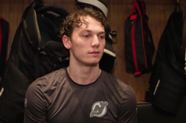 Luke Hughes, Keefe talk to media after Monday practice