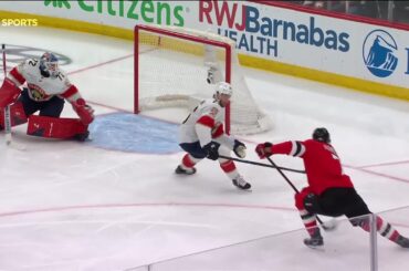 Dougie Hamilton scores a goal against the Florida Panthers