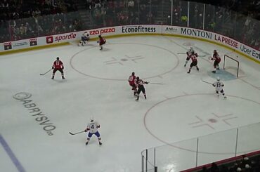 Utica Comets' Nico Daws makes a great glove save vs. Alex Belzile of the Laval Rocket 1/2/26