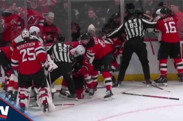 Tempers flare after Panthers' Luostarinen hits Jack Hughes at the boards