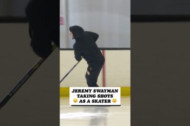 Jeremy Swayman Shows Off His Wicked Slap Shot!! | #nhl #bruins #shorts #hockey