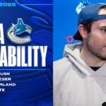 Jake DeBrusk, Brock Boeser, Conor Garland & Adam Foote Practice Media Availabilities (Mar 3, 2026)