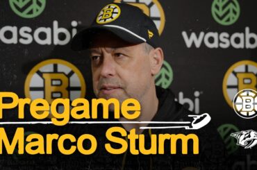 Marco Sturm gives a roster update in Nashville with Jordan Harris returning to the Bruins lineup.
