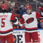 Hurricanes score two goals in 46 seconds to take lead over Oilers
