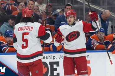 Hurricanes score two goals in 46 seconds to take lead over Oilers