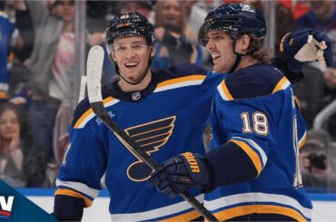 Blues' Dylan Holloway Nets Second Career Hat Trick vs. Kraken