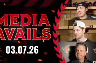 Jordan Spence, Warren Foegele, Travis Green Pregame Media vs SEA