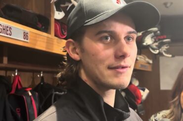Jack Hughes speaks after scoring HAT TRICK vs. Rangers