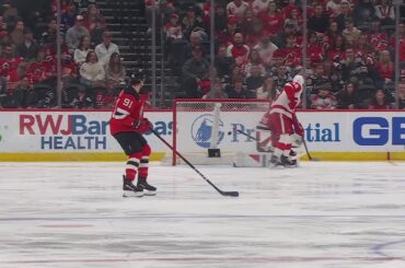 Moritz Seider scores a goal against the New Jersey Devils