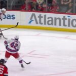 Vladislav Gavrikov scores a goal against the New Jersey Devils